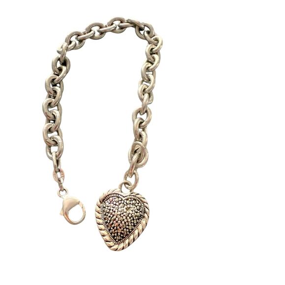 Judith Jack 925 Sterling Silver Chunky Chainlink Heart Charm Bracelet - Picture 1 of 10